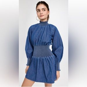 Gently worn Something Navy Smocked Denim Mini Dress Size Small